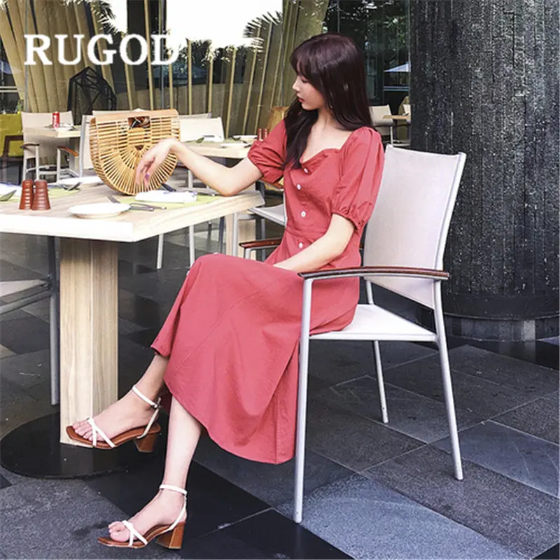 Женское платье с рукавами фонариками RUGOD летнее вырезом лодочкой украшенное