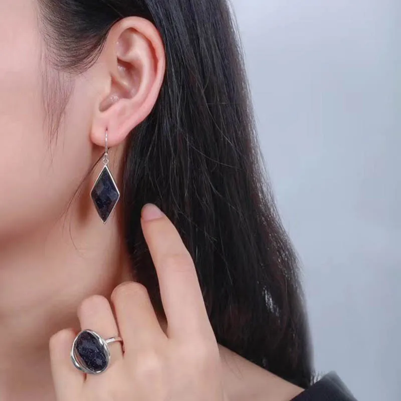 CSJ 925 пробы серебро Мода Fine Jewelry наборы кольцо синий песок камень свадебные