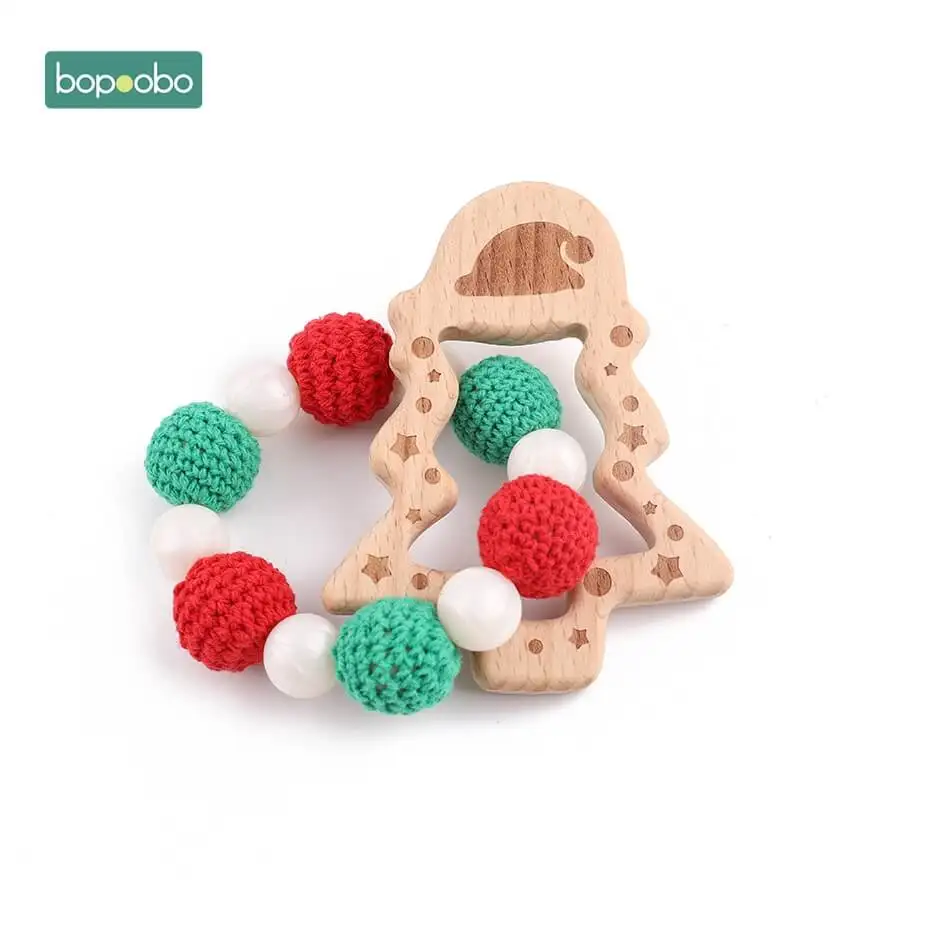 Bopoobo 1set Baby Teething Beech Wooden Teether Christmas Gifts For Baby Music Toys Food Grade Teether Wooden Teether - Цвет: Christmas Rattle