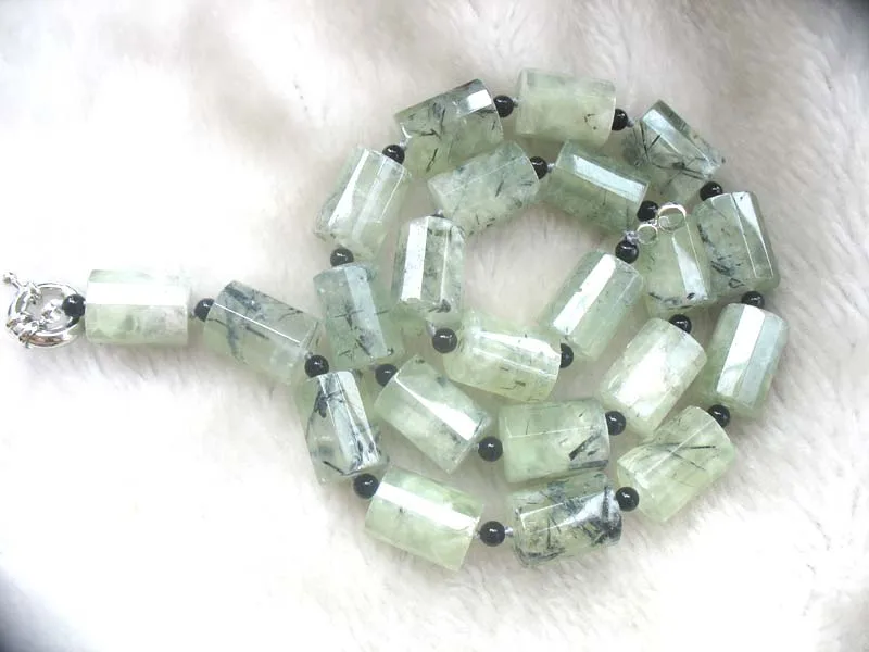 

GREEN PREHNITE pillar faceted necklace 21inch wholesale nature beads FPPJ