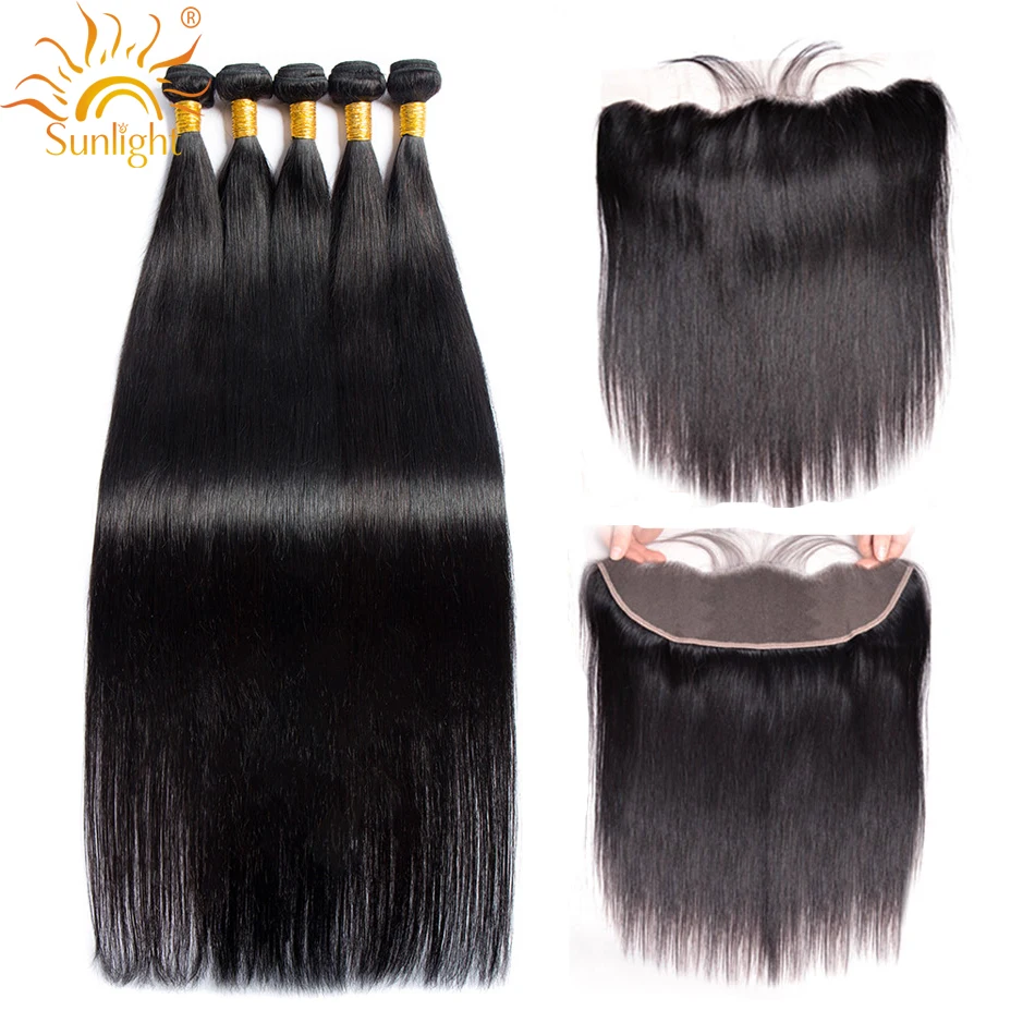 30 дюймов пучки с фронтальной бразильской прямые волосы Солнечный свет