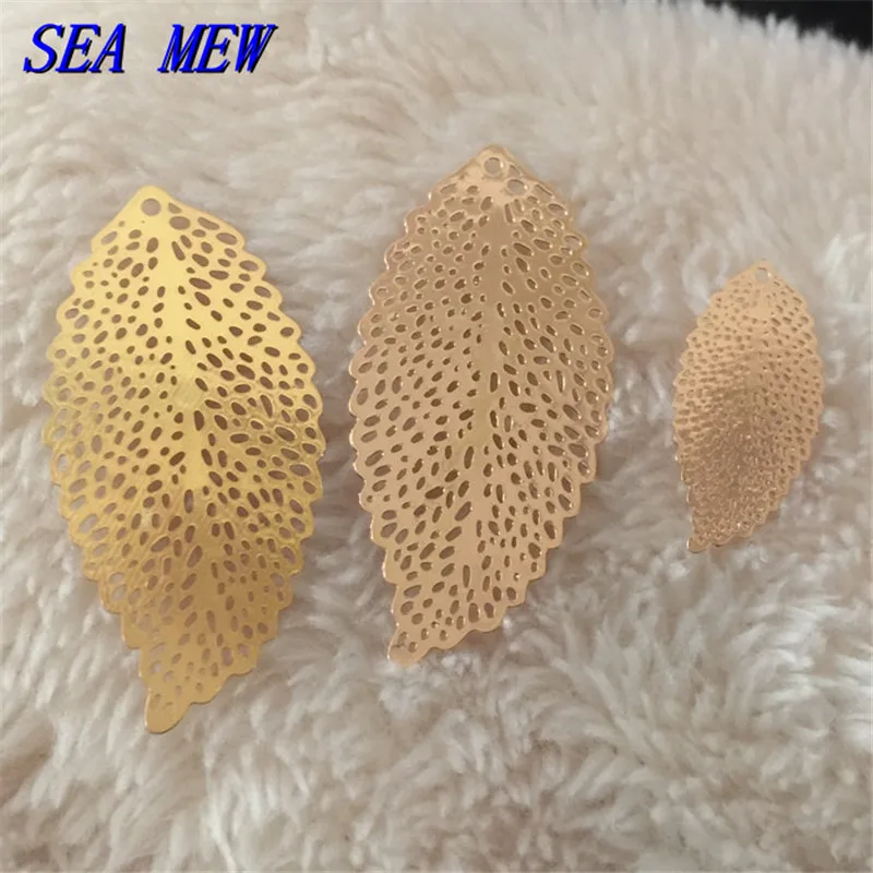 SEA MEW 36*17mm 20*10mm Fashion Metal Copper Gold/Silver color Filigree Hollow Out Leaf Pendant Charm For Jewelry Making 100PCS | Украшения