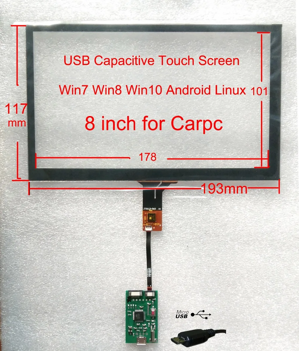 8 дюймов USB интерфейс емкостный сенсорный экран для CARPC win7 win8 win10 Android Linux может быть