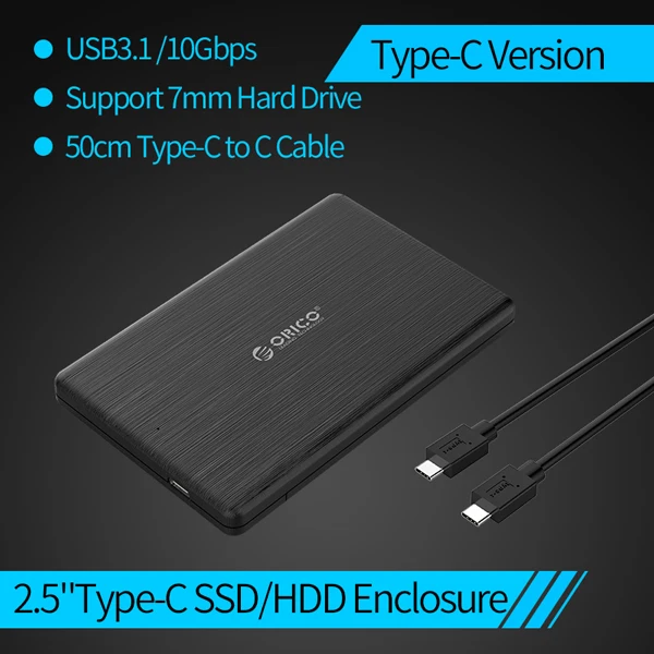 Type-C Version Чехол ORICO HDD 2,5 дюйма SATA для USB3.1 Gen2 type-C/USB3.0 SSD адаптер для 7 мм USB C коробка для жесткого диска внешний HDD корпус - Цвет: Type-C Version