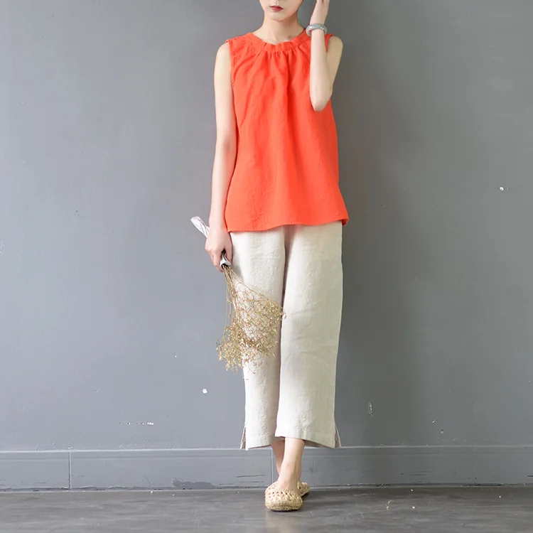 SCUWLINEN, женские летние топы, одноцветные, рами, свободные безрукавки, топы, Vestidos, повседневные женские блузки S359