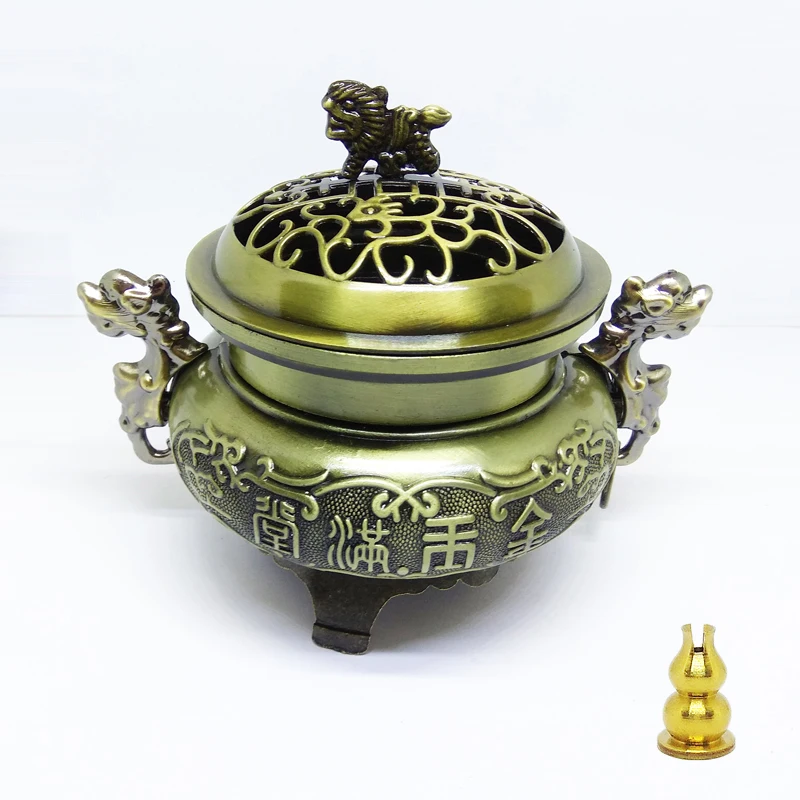 F Классический Медный сплав античный ладан курильщик двойной дракон Лев крышка
