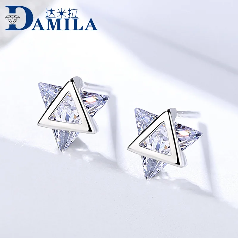 

High quality 925 sterling silver crystal earrings with Cubic Zironia stone Trendy triangle earing for women jewelry silver S925