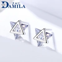 high quality 925 sterling silver crystal earrings with cubic zironia stone trendy triangle earing for women jewelry silver s925