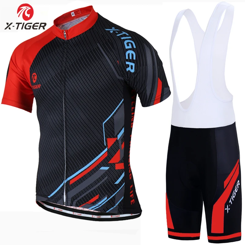 Bib Cycling Set X-Tiger летний комплект для велоспорта! дышащая одежда для езды на велосипеде шорты рукава Велоспорт Джерси лето MTB велосипед одежда спортивная одежда - Цвет: Bib Cycling Set