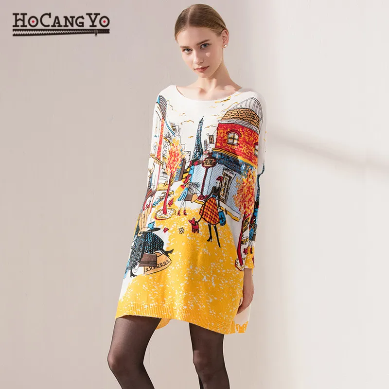 Осенняя модная женская одежда HCYO длинные свитера с воротником-лодочкой и рукавом