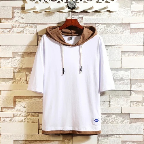 T19828 ASIAN SIZE W Classic Men's Clothing Tops& Tees T-Shirts Plus Asian Sizes M-4XL 5XL Summer Short Sleeves Brand With Hooded Tshirt - Цвет: T19828 ASIAN SIZE W