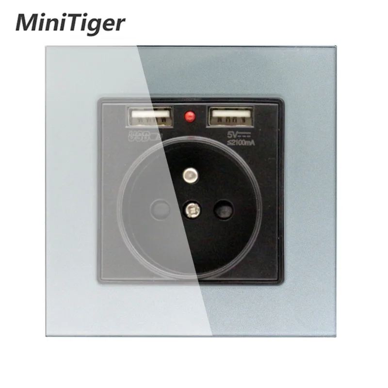 MiniTiger 16А французская стандартная настенная розетка с USB кристаллической панелью 2.1A двойная USB розетка зарядное устройство порт для мобильного