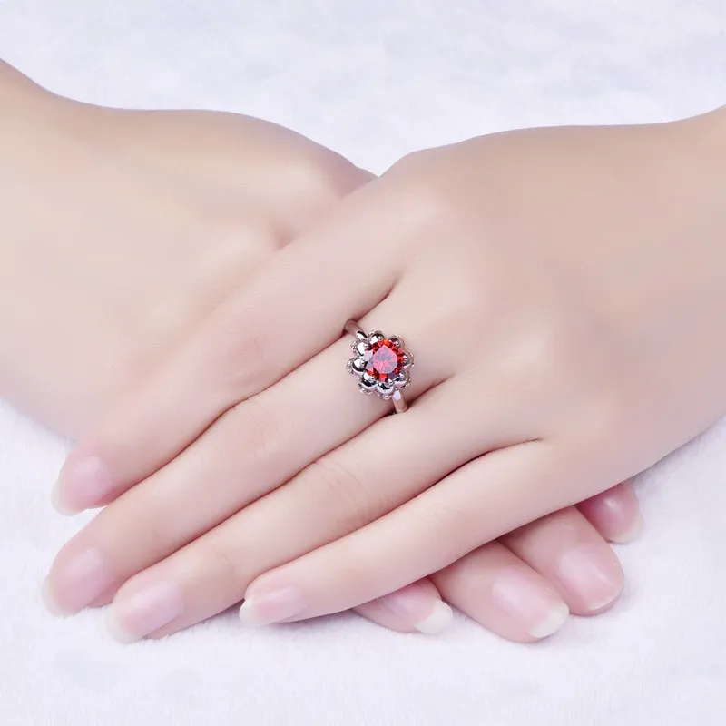 MOONROCY CZ кольца серебряного цвета богемный кристалл красный розовый цветок кольцо