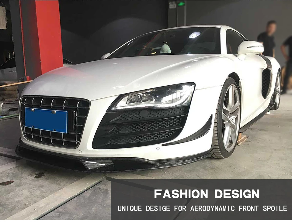 Углеродное волокно передний бампер для губ разветвители для Audi R8 GT V8 V10 2008- углеродного волокна передний бампер спойлер разветвители