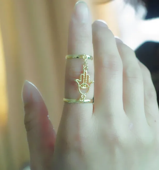 Кольцо-цепочка с кисточками открытая ладонь в европейском и американском стиле