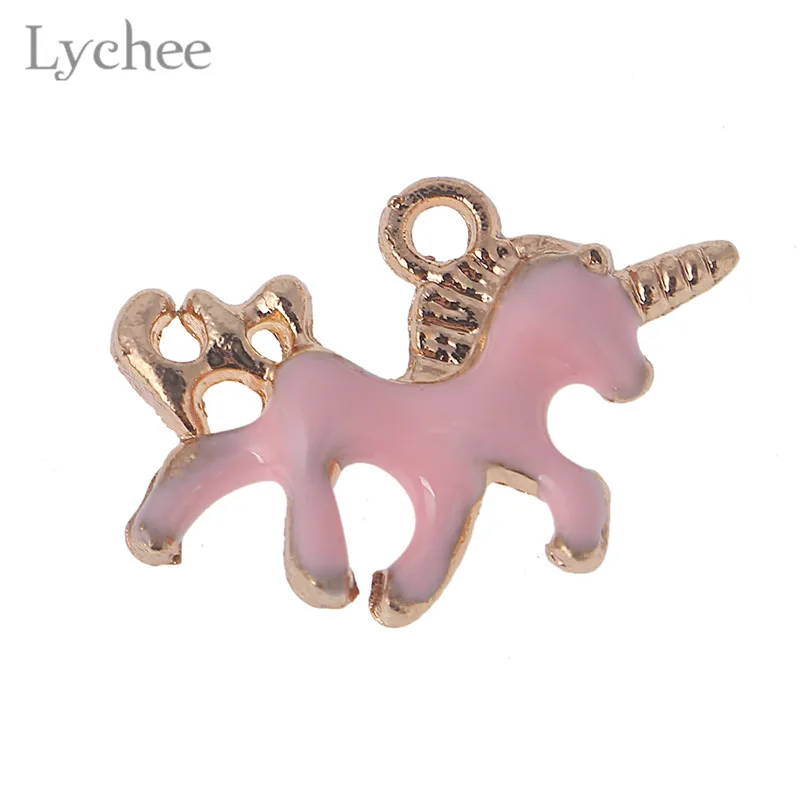 Pink Lychee 5 шт. Модные сплав эмаль Единорог самодельные амулеты кулон каваи украшения мини для женщин ювелирные изделия ручной работы для ожерелья Браслет - Окраска металла: Pink
