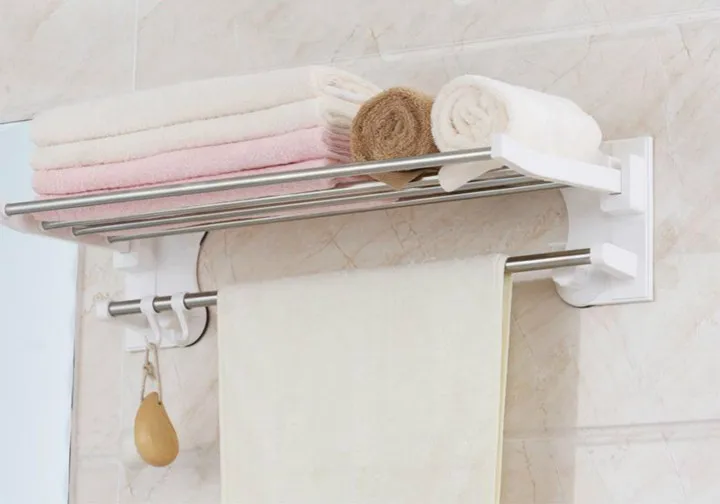 

Wall Mounted Towel Holder Foldable Bath Towel Rack Suction Telescopic Racks Towel Hanger Suction Cup Bathroom Towels 40CM