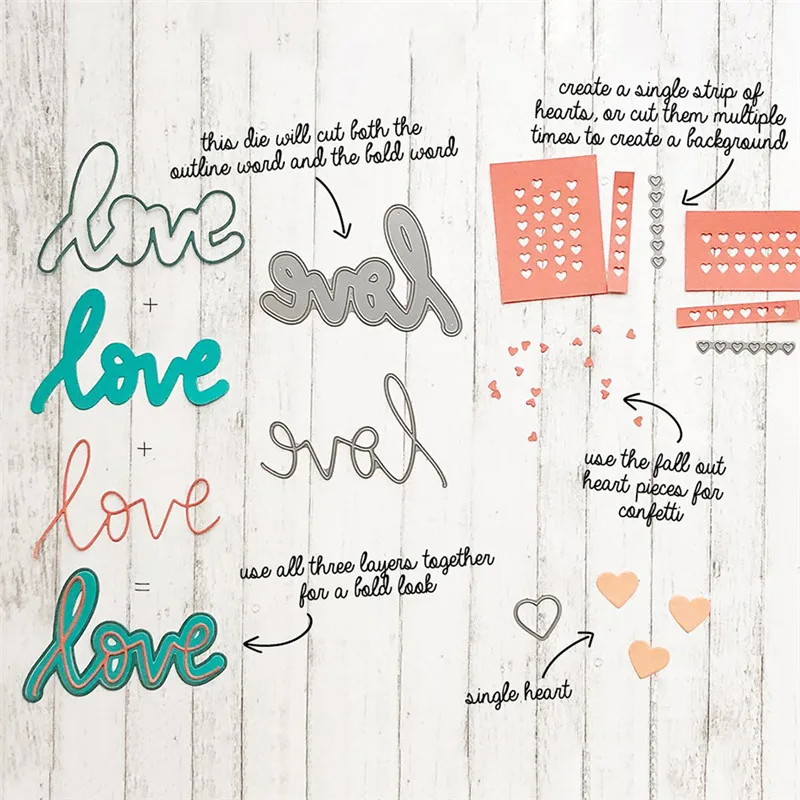 Naifumodo слово любовь металла резки Скрапбукинг Валентина сердце ремесла для