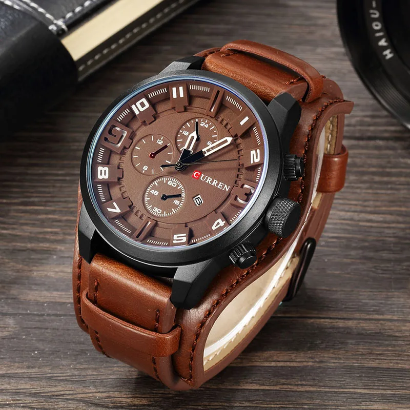 Brown Black Brown Curren Мужские часы Топ бренд Роскошные модные повседневные стимпанк Мужские часы с кожаным ремешком водонепроницаемые спортивные часы для мужчин - Цвет: Brown Black Brown
