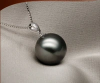 hot selling free shippinggorgeous 10 11mm natural tahitian black shell pearl pendant necklace 925 silvere