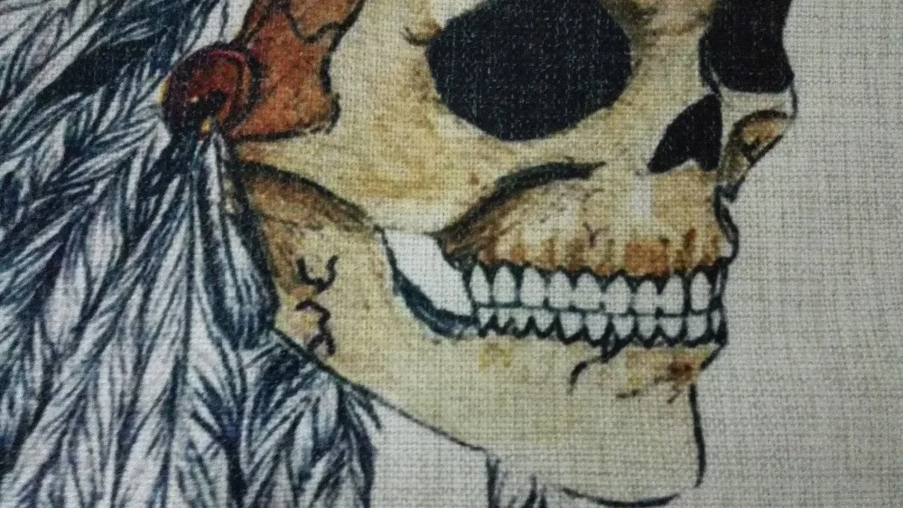 Новый оригинальный дизайн окрашенная льняная Подушка с рисунком в виде черепа