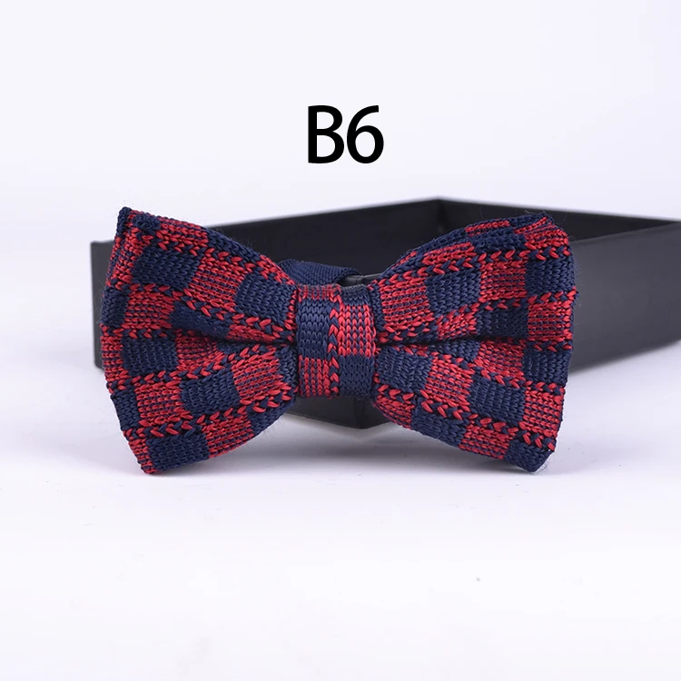 

Top New Knitted Bowtie Vintage Blue with Red Plaid Butterfly Adult Bow Tie Knit Menties For Business Dress Accessories Gravata