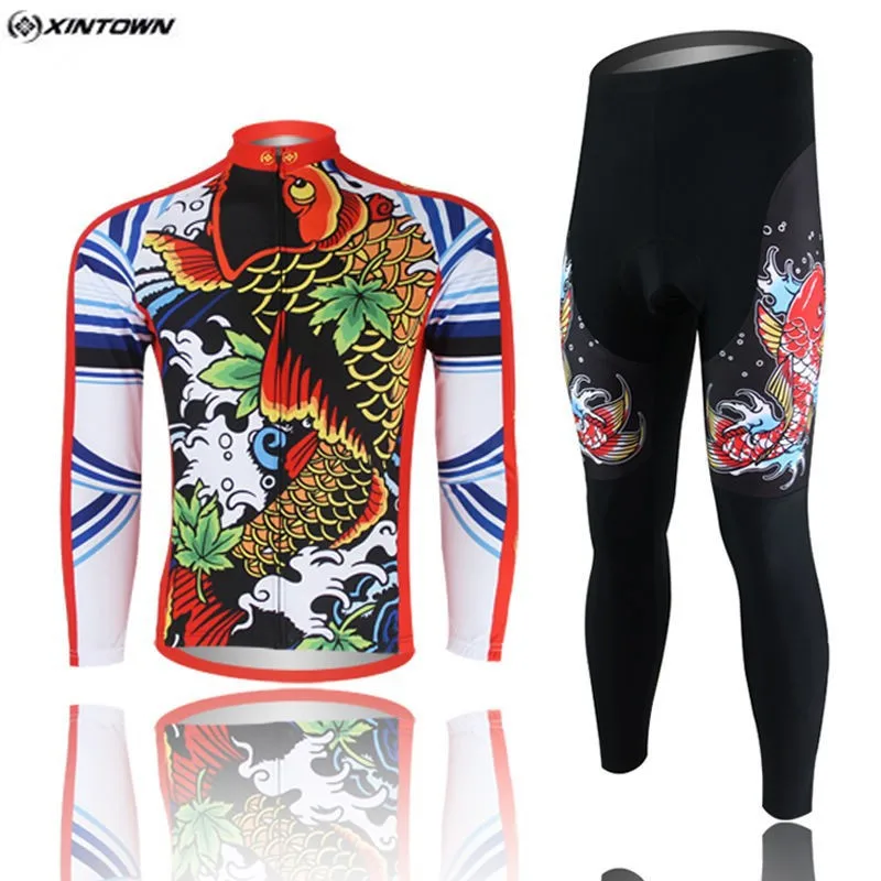 

Hot XINTOWN Men Red MTB Bike jersey Pants Sets Pro Team Cycling clothing Riding Wear Long Sleeve Shirts Coolmax