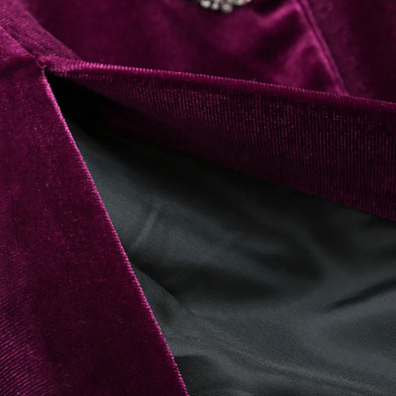 Women Purple Velvet Blazer Double Breasted Jacket With Peal Button Back Split Long Sleeve Velour Coat Female Elegant Outerwear | Женская