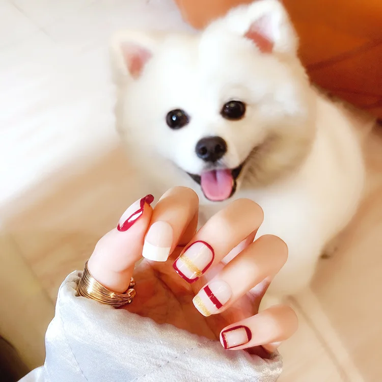 Высокое качество 24 шт./лот красный Ложные nail квадратная голова Короткие Стиль