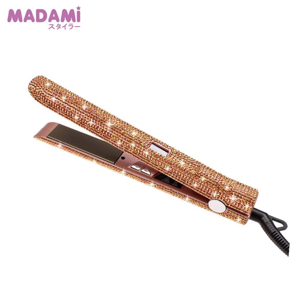Розовое золото Bling ЖК дисплей цифровой Дисплей Flat Iron Hand Made Игристые С кристалалми