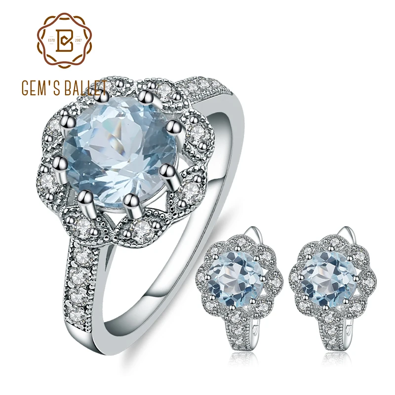 Комплект сережек для женщин GEM'S BALLET кольцо с натуральным небесно голубым
