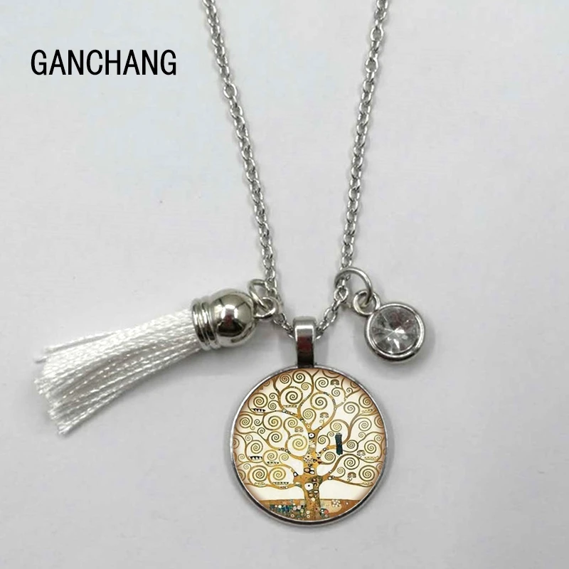 convex round glass life tree fringed Christmas stone necklace / keychain art jewelry pendant of ornaments | Украшения и