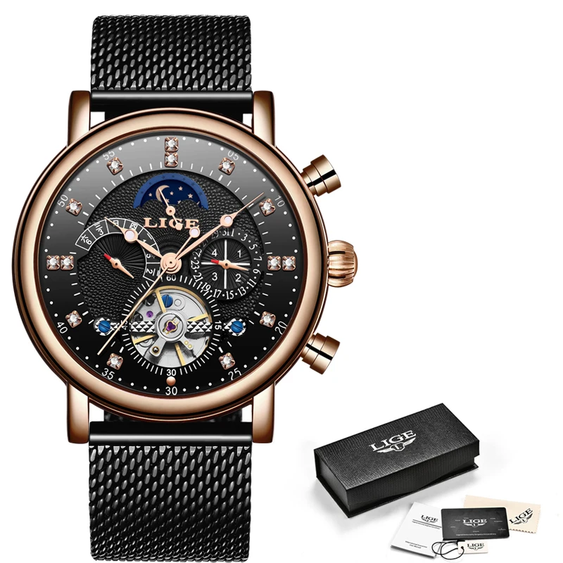 LIGE мужские s часы Роскошные модные брендовые механические automatic Tourbillon