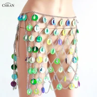 chran seascale top bralet belly waist belt chain necklace sequins skirt dress ibiza festival costume wear discos jewelry crs206