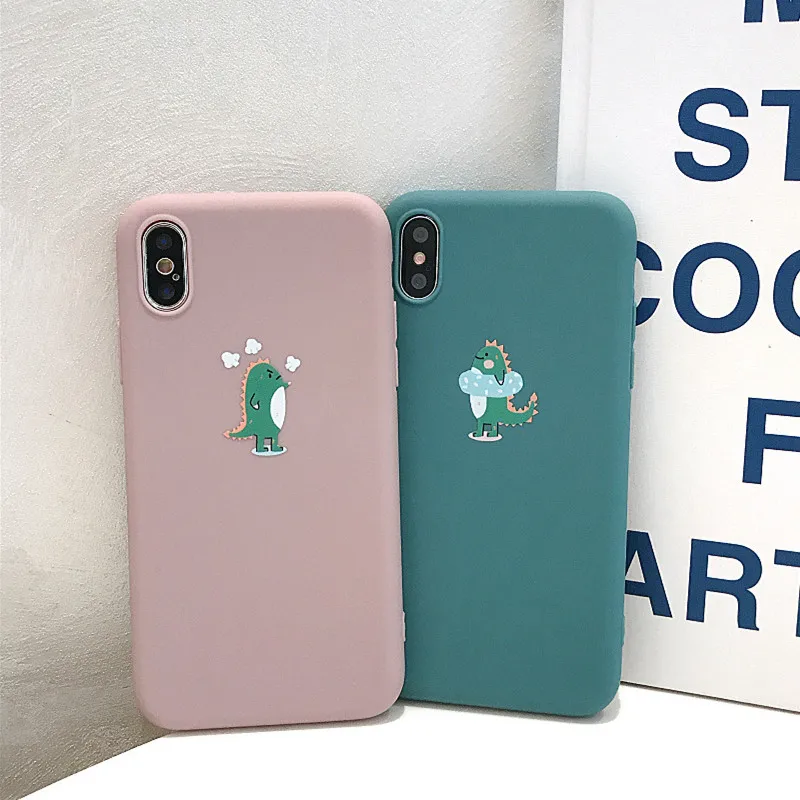 Милый корейский чехол для телефона с мультипликационным динозавром iPhone X XS Max XR 7 6