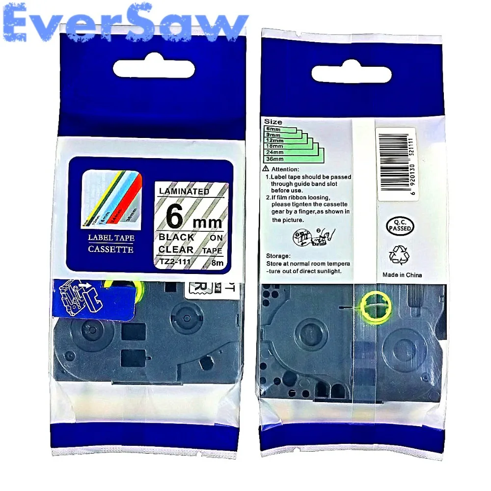 10pk/lot P touch 6mm brother tape tze tze111 tapes TZE-111 TZ111 TZ-111 black on clear adhesive printed labels | Компьютеры и офис