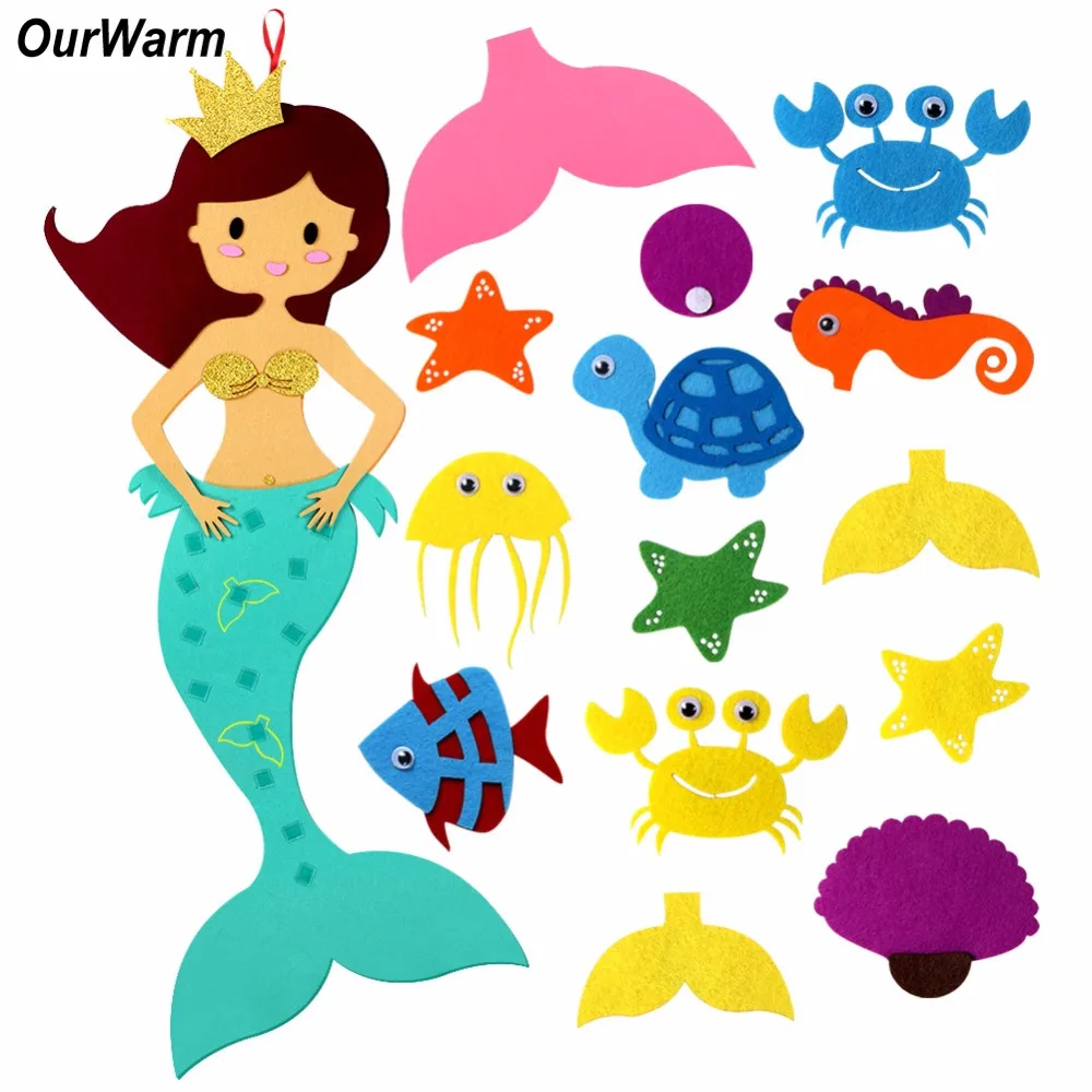 OurWarm DIY Felt Mermaid Party Game Birthday Party DIY Decorations Kids DIY Craft Supplies Unicorn Party Element with Ornaments