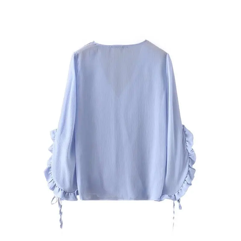 Женская шифоновая блузка с v образным вырезом оборками|Блузки| |