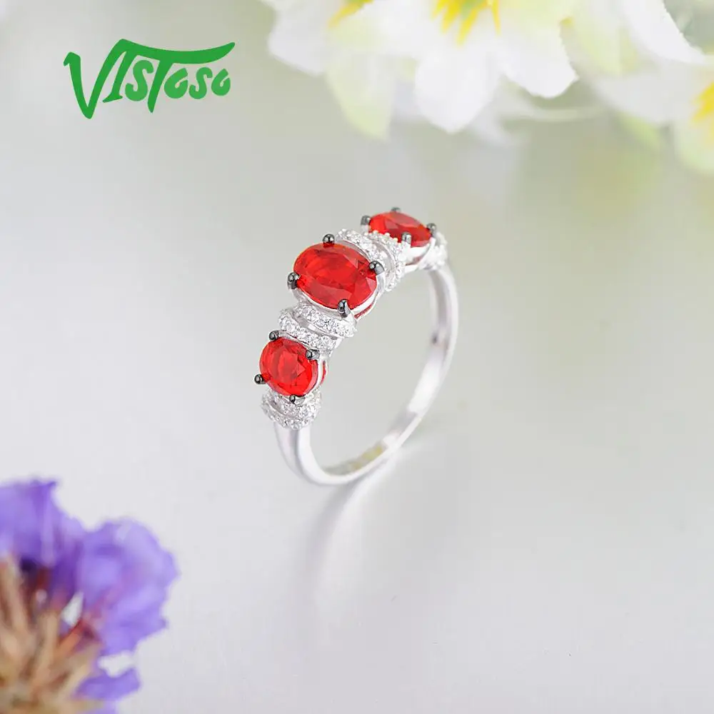 VISTOSO 925 пробы серебряные кольца для женщин Красный Кристалл круглый белый