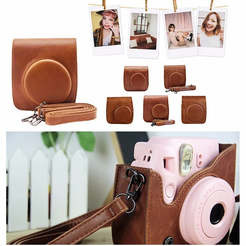 Коричневая сумка из искусственной кожи для камеры Instax ремешок чехол защитный