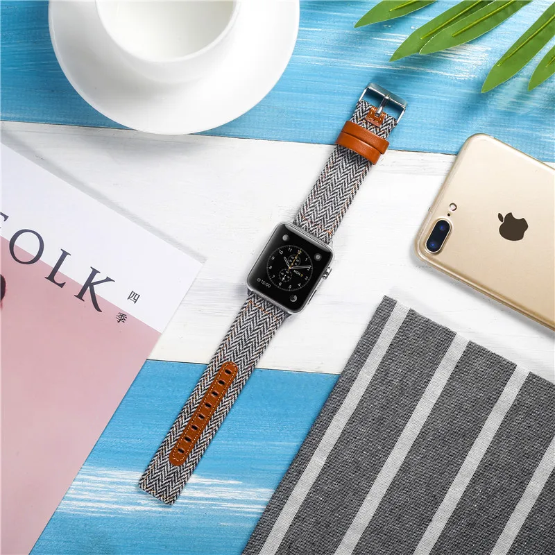 Многоцветный кожаные джинсовые часы ремешок для наручных часов Apple Watch 4/3/2/1 сменный переходник спортивный браслет для наручных часов Iwatch серии 38/42/40/44 мм