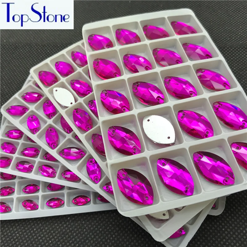TopStone Fuchsia Navette Sew On Glass Crystal Stone Flatback Marquise sew on Rhinestone For Dress clothing | Дом и сад