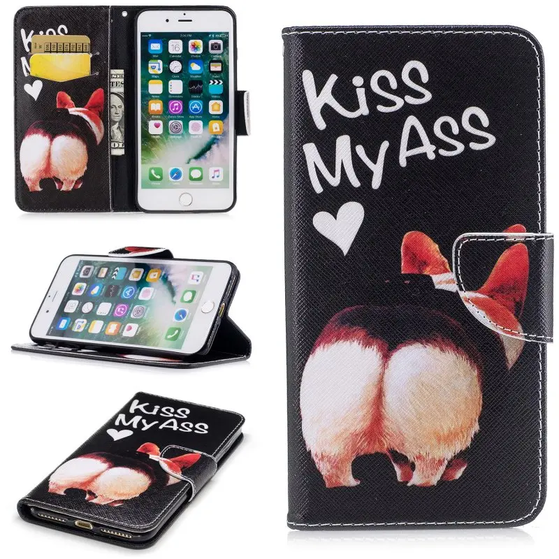 Leather Phone Cases for iPhone 7 7Plus Wallet Cover Cute Animals Owl Panda Ass Bamboo Flower Case Etui iPhone7 Plus Hoesjes | Мобильные
