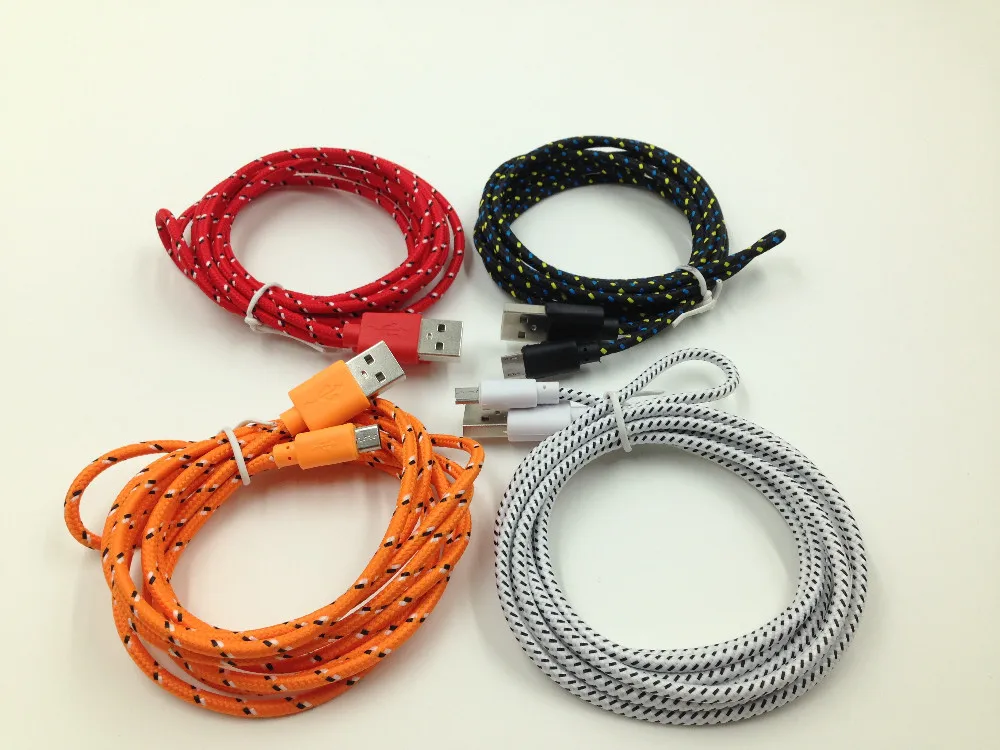 100 шт./лот плетеный провод Micro USB кабель 2 м/6 футов нейлоновый тканый 5pin V8 зарядный