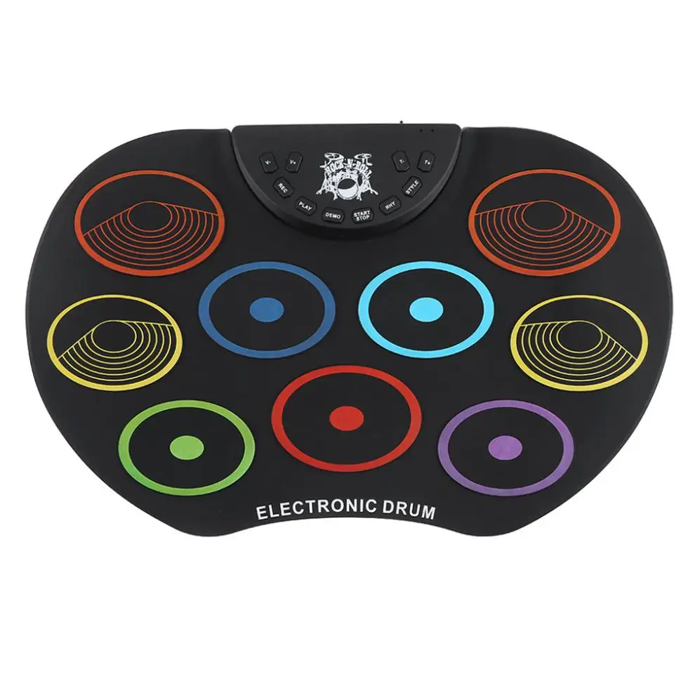 

SLADE Portable Electronic Digital USB 9 Pads Colorful Roll up Set Silicone Electric Drum Kit with Drumsticks and Sustain Pedal