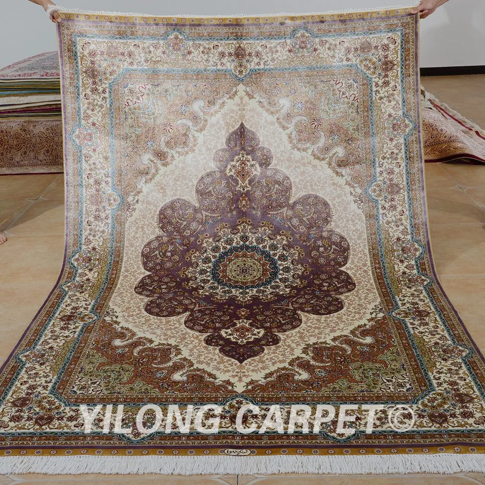 Yilong 5 'x 7 5' Ручная работа Тебриз шелк выгодный ковер изысканный qum персидский
