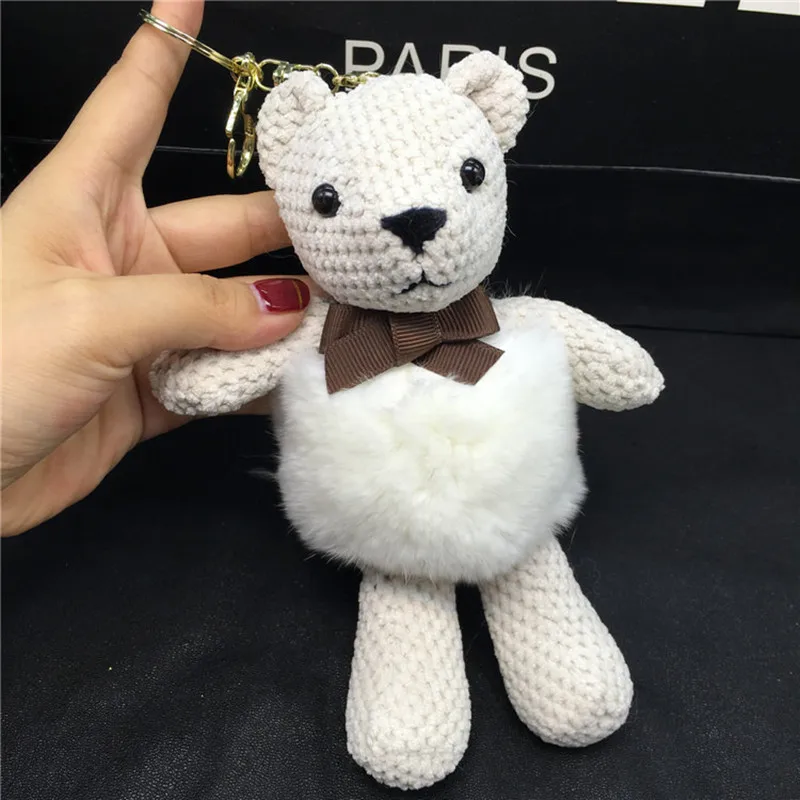 Новый милый пушистый медвежонок брелок с подвеской помпоны из кроличьего меха