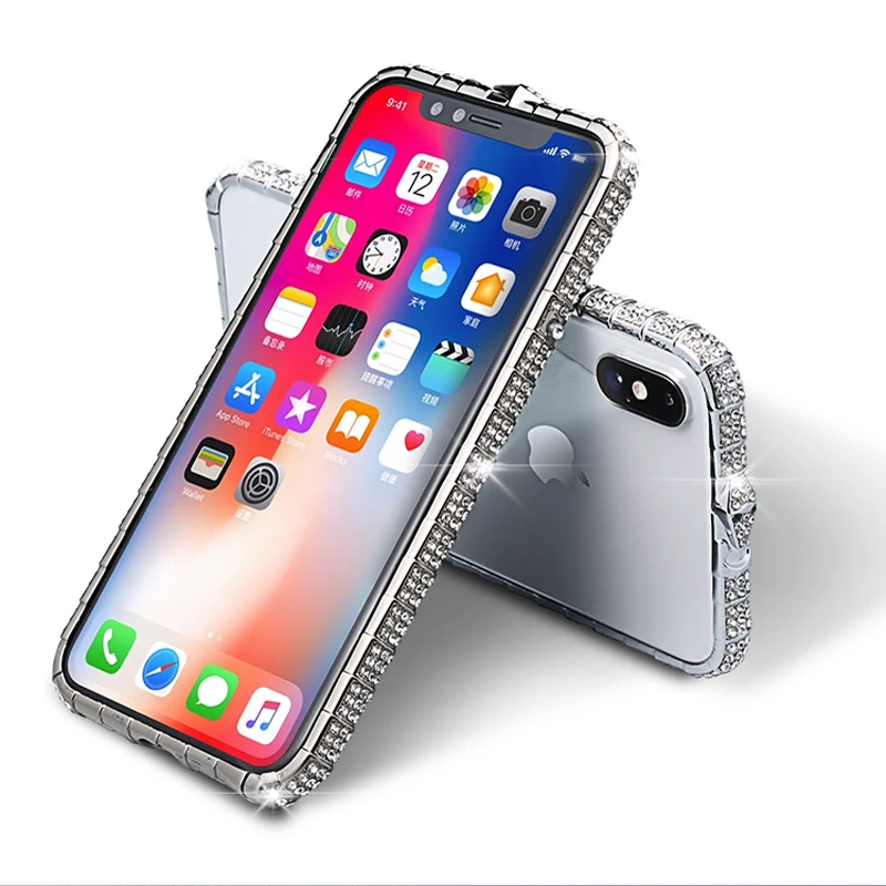 Роскошный блестящий чехол с металлической рамкой для iphone 6, 7 plus, 8 X XS, XR MAX, блестящая задняя крышка из закаленного стекла, чехол для телефона