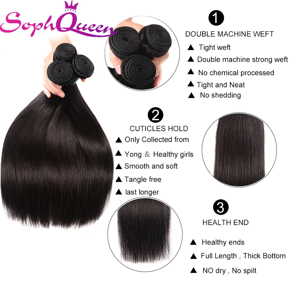 Soph queen Волосы бразильские прямые волосы пучки с фронтальной remy волосы переплетения пучки человеческих волос пучки с закрытием