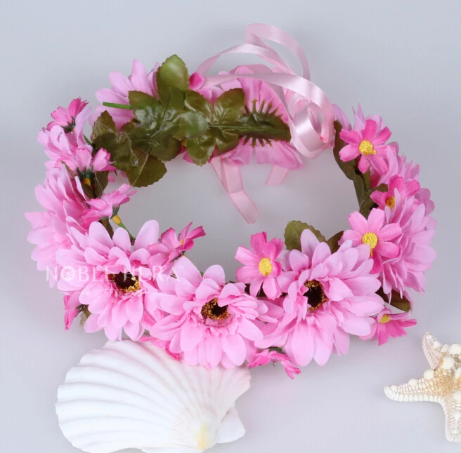 2016Head Wreath &amp Garland Artificial pink Daisy Flower Hair Bridal Accessory Decorative Flowers&amp Wreaths For travel |